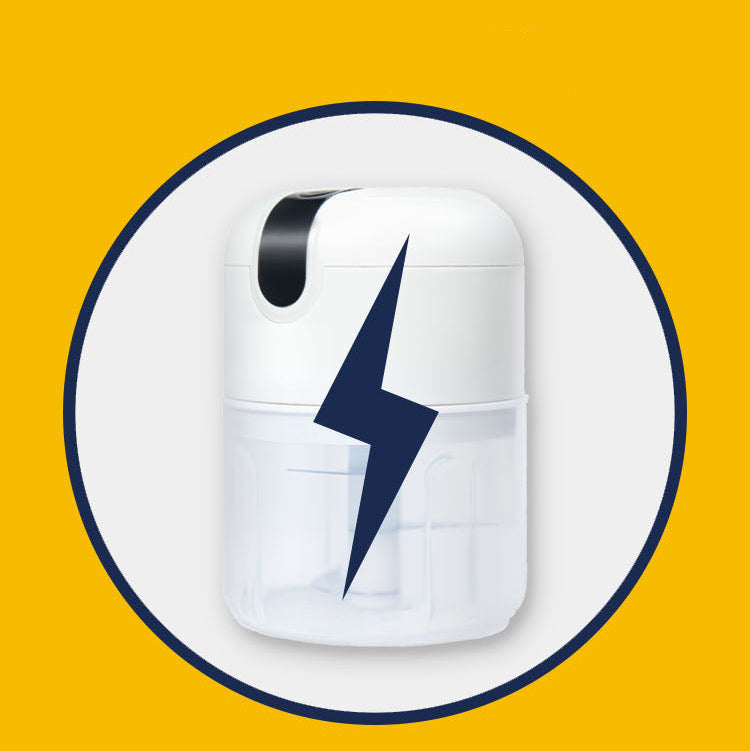 White electronic device with a blue lightning bolt on a yellow background.