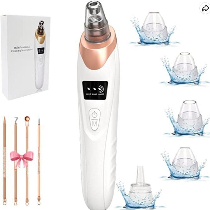 Facial cleansing device with accessories and packaging on a white background