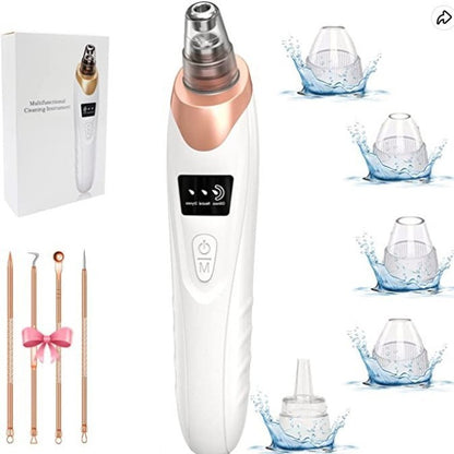Facial cleansing device with accessories and packaging on a white background